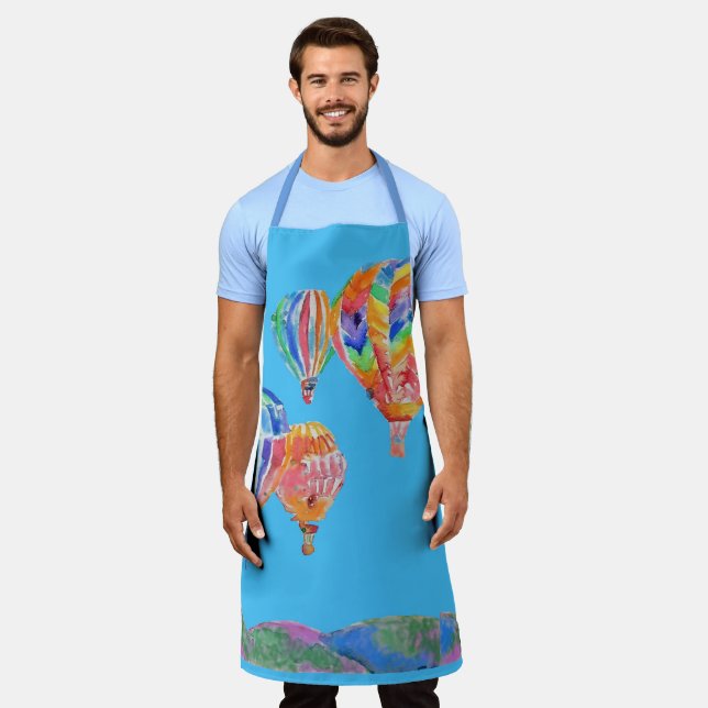Hot Air Balloon Watercolor Dads Kitchen Apron (Worn)