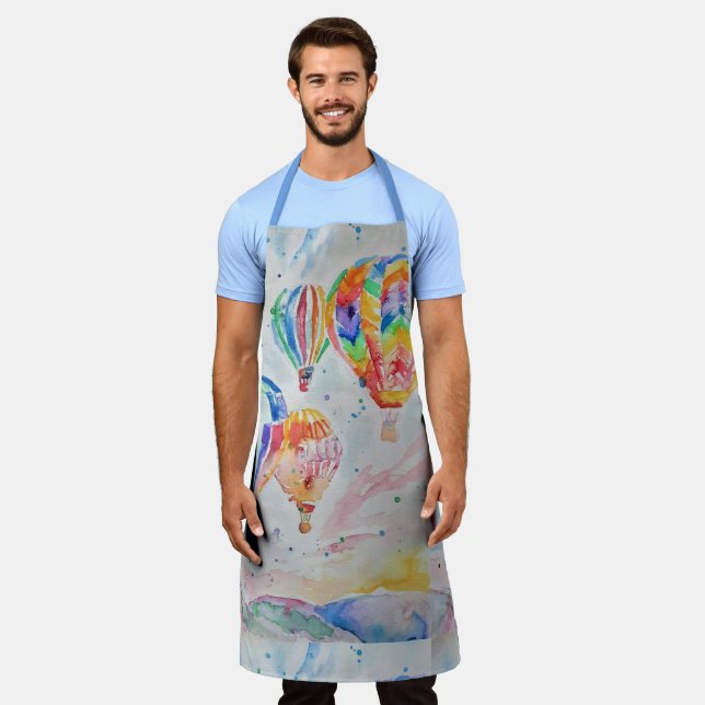 Hot Air Balloon Watercolor Dads Kitchen Apron (Worn)