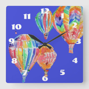 Hot Air Balloon Watercolor Nursery Childs Room Square Wall Clock