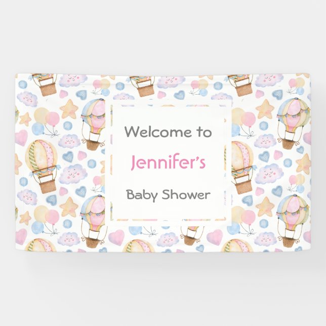 Hot Air Balloon Watercolor Pattern Baby Shower Banner (Horizontal)