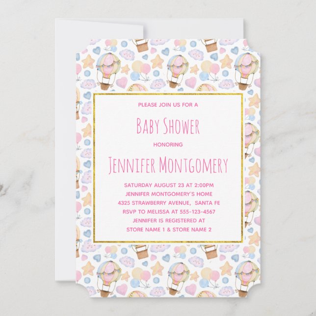 Hot Air Balloon Watercolor Pattern Baby Shower Invitation (Front)