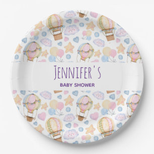 Hot Air Balloon Watercolor Pattern Baby Shower Paper Plate
