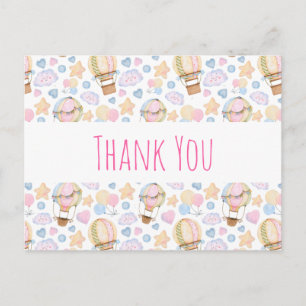 Hot Air Balloon Watercolor Pattern Thank You Postcard