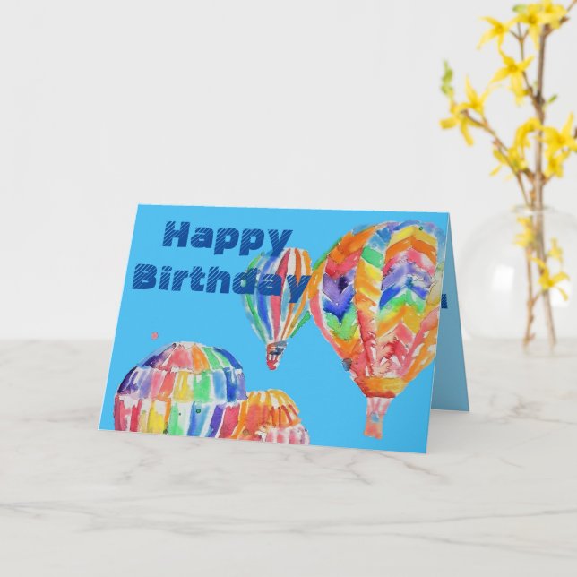 Hot Air Balloon Watercolour boys men Birthday Card (Yellow Flower)
