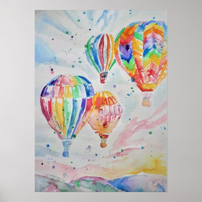 Hot Air Balloon Watercolour Painting art Poster (Front)