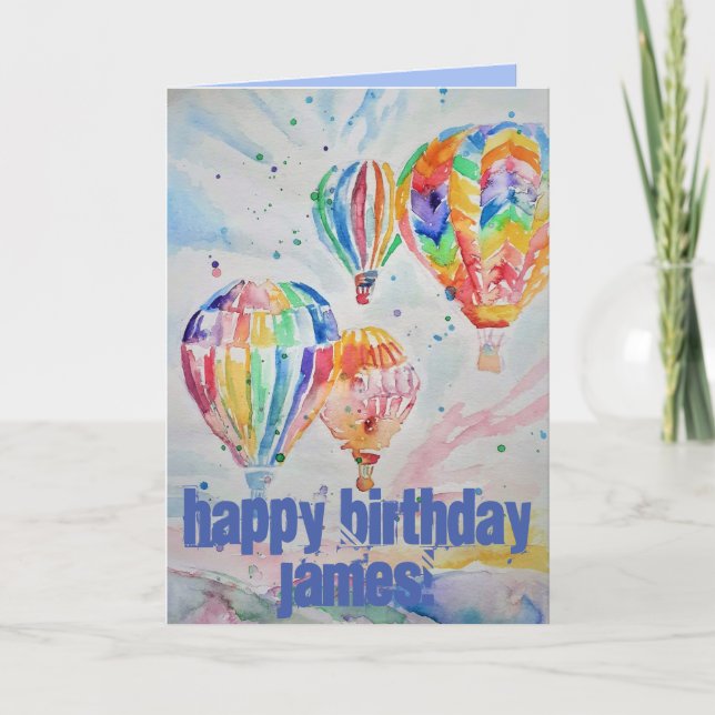 Hot Air Balloon Watercolour Painting Birthday Card (Front)