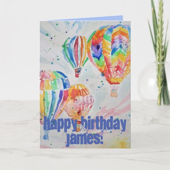 Hot Air Balloon Watercolour Painting Birthday Card (Front)