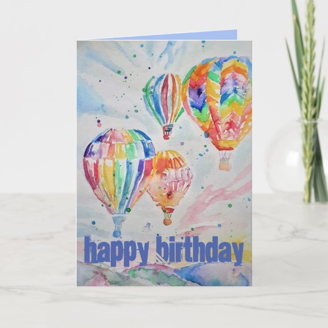 Hot Air Balloon Watercolour Painting Birthday Card (Front)
