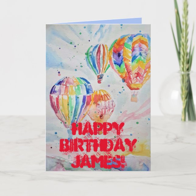 Hot Air Balloon Watercolour Painting Birthday Card (Front)