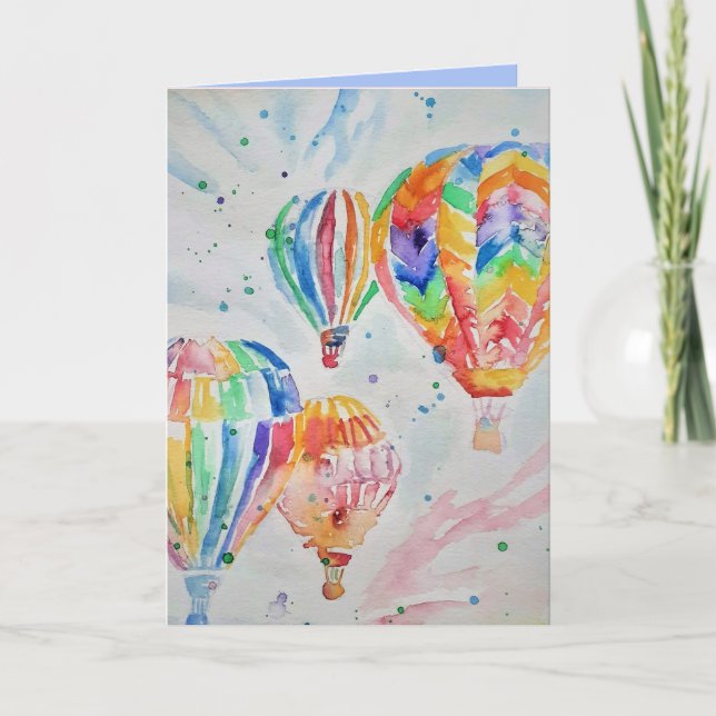 Hot Air Balloon Watercolour Painting Birthday Card (Front)