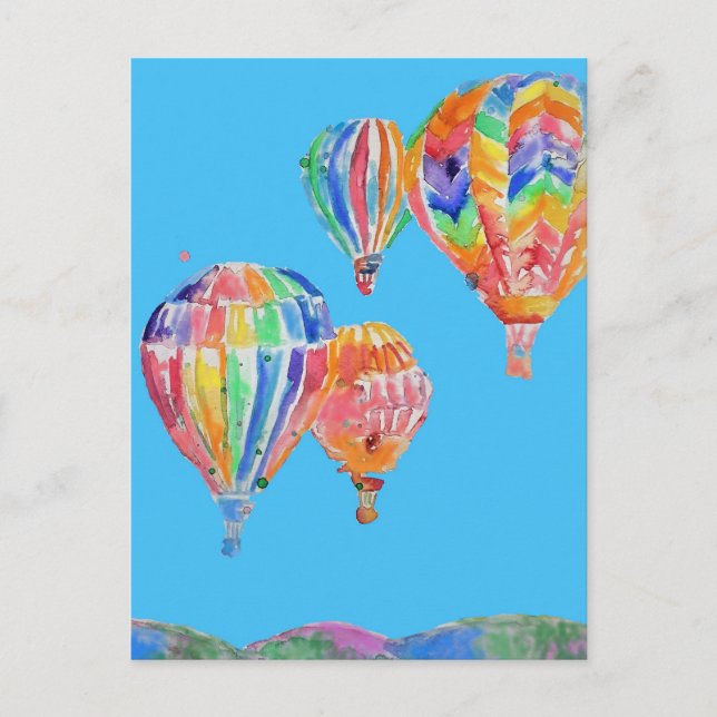 Hot Air Balloon Watercolour Painting Postcard (Front)