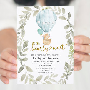 Hot Air Balloon We Can Bearly Wait Baby Shower  Invitation