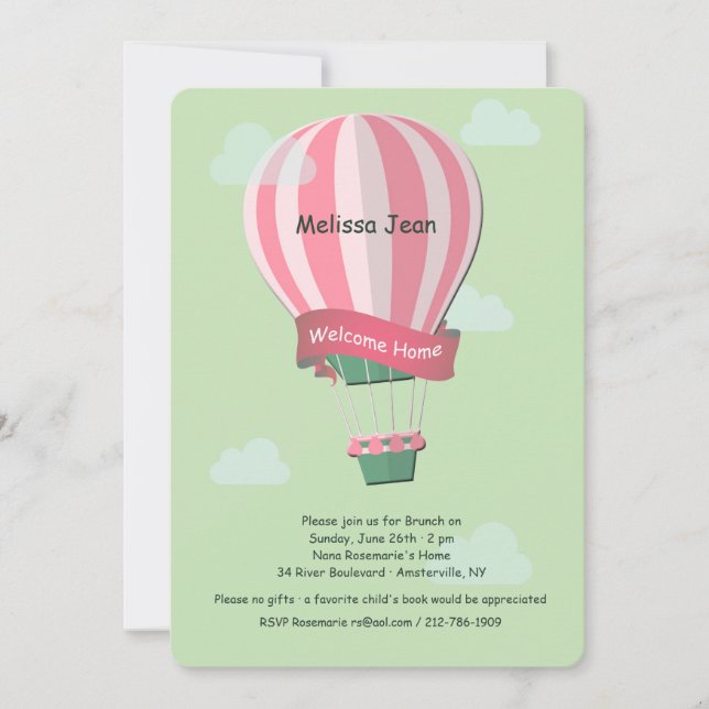 Hot Air Balloon Welcome Baby Invitation (Front)