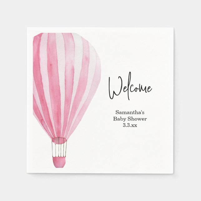 Hot air balloon welcome baby shower napkin (Front)