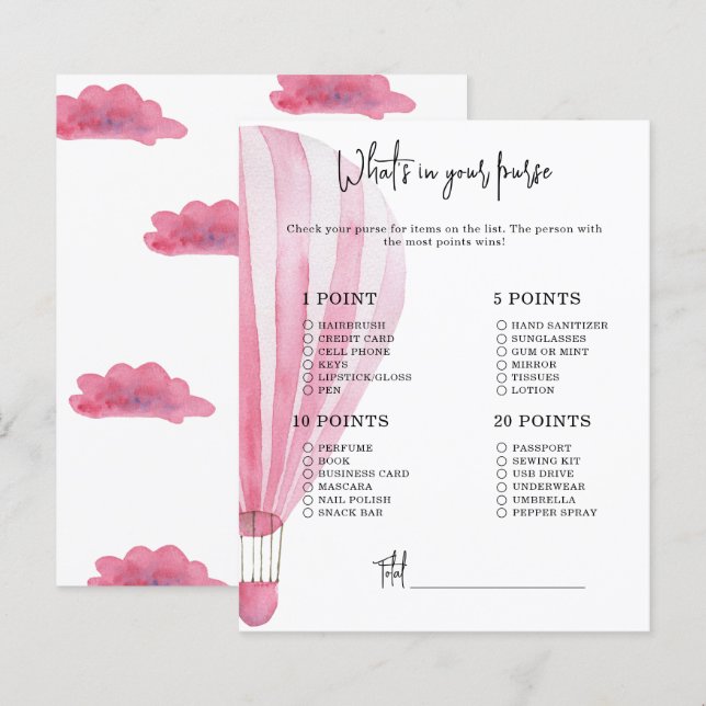 Hot air balloon - Whats in your purse baby shower (Front/Back)
