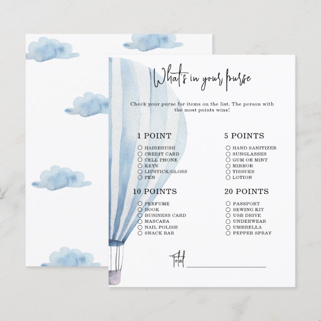 Hot air balloon - Whats in your purse baby shower (Front/Back)