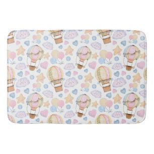 Hot Air Balloon Whimsical Watercolor Pattern Bath Mat