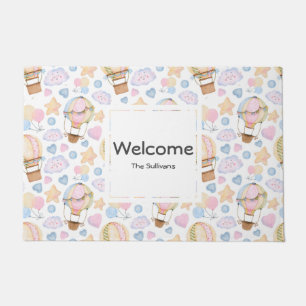 Hot Air Balloon Whimsical Watercolor Pattern Doormat