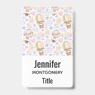 Hot Air Balloon Whimsical Watercolor Pattern ID Badge