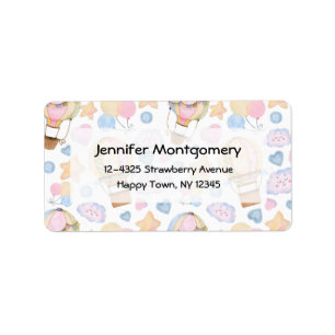 Hot Air Balloon Whimsical Watercolor Pattern Label