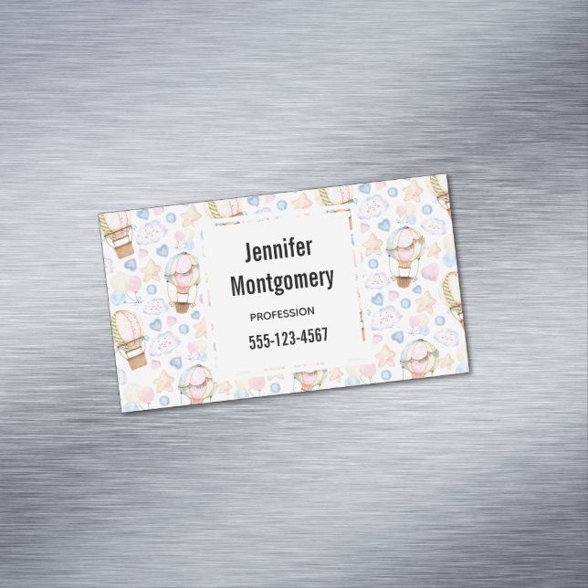 Hot Air Balloon Whimsical Watercolor Pattern Magnetic Business Card (In Situ)