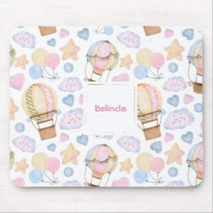 Hot Air Balloon Whimsical Watercolor Pattern Mouse Mat