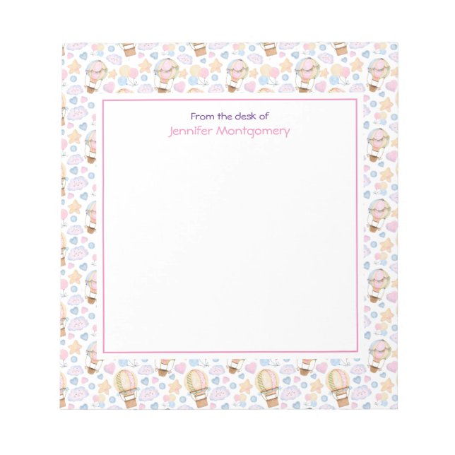 Hot Air Balloon Whimsical Watercolor Pattern Notepad (Front)