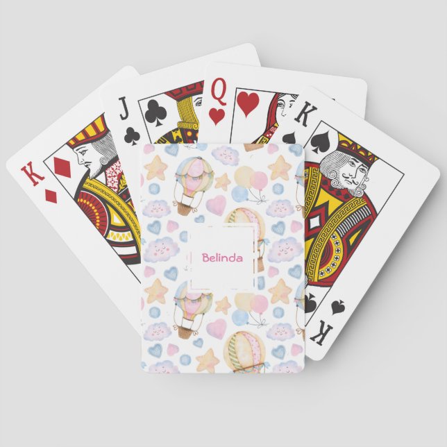  Hot Air Balloon Whimsical Watercolor Pattern Playing Cards (Back)