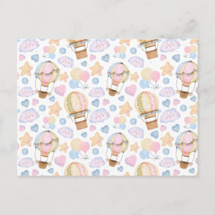 Hot Air Balloon Whimsical Watercolor Pattern Postcard