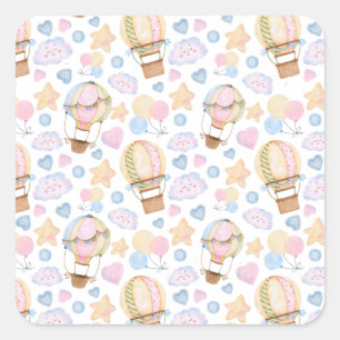 Hot Air Balloon Whimsical Watercolor Pattern Square Sticker