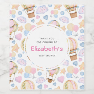 Hot Air Balloon Whimsical Watercolor Pattern Wine Label