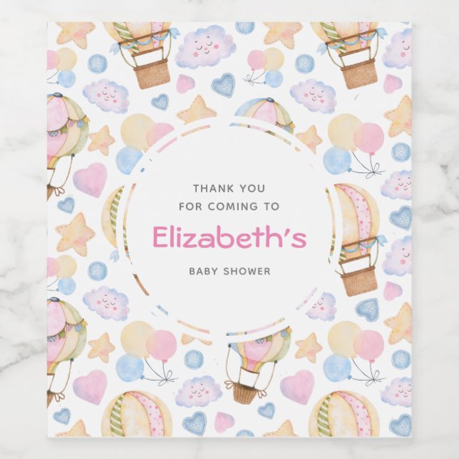 Hot Air Balloon Whimsical Watercolor Pattern Wine Label (Single Label)