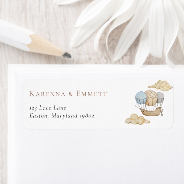 Hot Air Balloon White Baby Shower Return Address (Insitu)