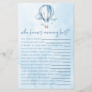 Hot Air Balloon Who Knows Mummy Baby Shower Game