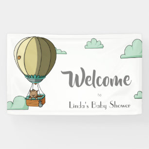 Hot Air Balloon with Cat Welcome Baby Shower Banner