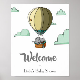 Hot Air Balloon with Elephant Welcome Baby Shower Poster