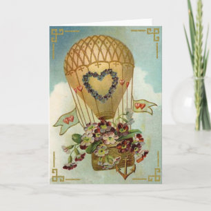 Hot Air Balloon With Flowers Valentine Cards, Gift Holiday Card