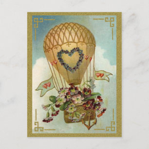 Hot Air Balloon With Flowers Valentine Cards, Gift Holiday Postcard