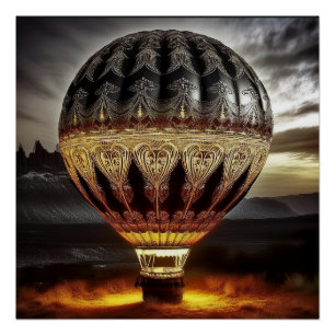 Hot Air Balloon With Intricate Baroque Design Poster