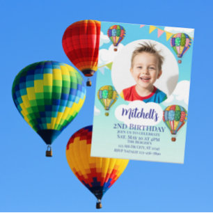 Hot Air Balloon with Picture Kids Birthday Invitation
