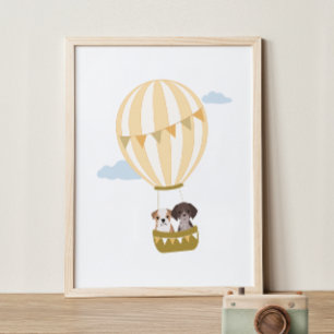 Hot Air Balloon with Puppies Nursery Decor Poster