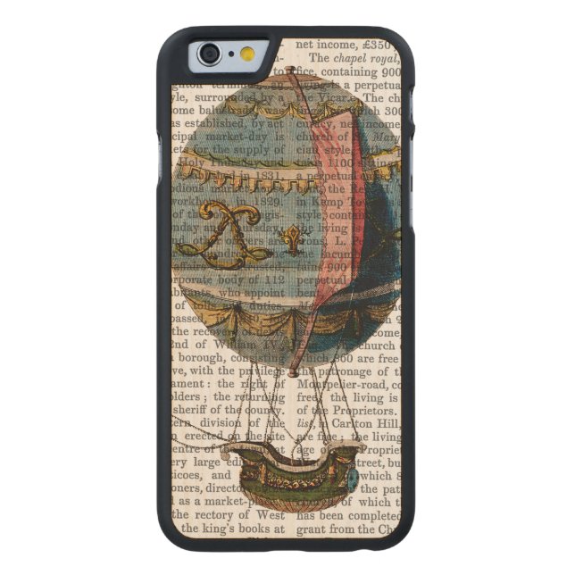 Hot Air Balloon With Tail Feather Carved Wood iPhone Case (Back)