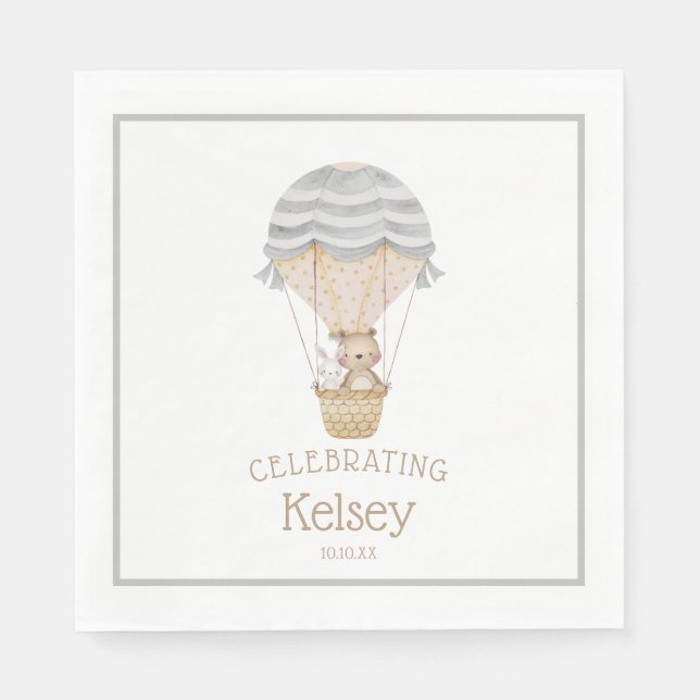 Hot Air Balloon Woodland Animals Baby Shower Napkin (Front)