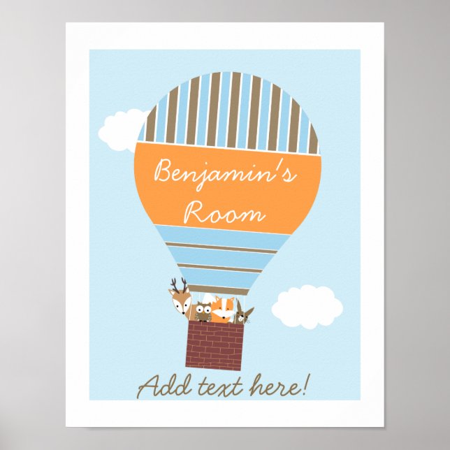 Hot Air Balloon Woodland Animals Nursery Poster (Front)