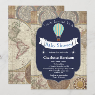 Hot Air Balloon & World Map Baby Shower Invitation