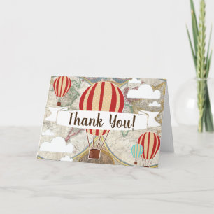 Hot Air Balloon & World Map Blank Thank You Card
