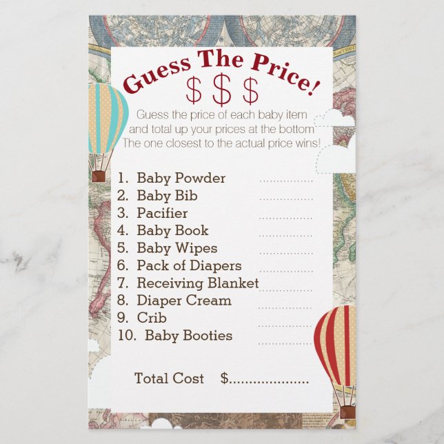 Hot Air Balloon & World Map Guess The Prices (Front)