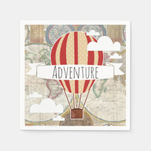 Hot Air Balloon & World Map Vintage Adventure Napkin
