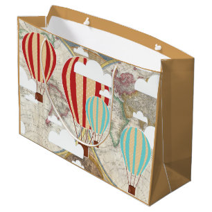 Hot Air Balloon & World Map Vintage Traveller Large Gift Bag