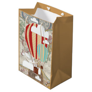 Hot Air Balloon & World Map Vintage Traveller Medium Gift Bag
